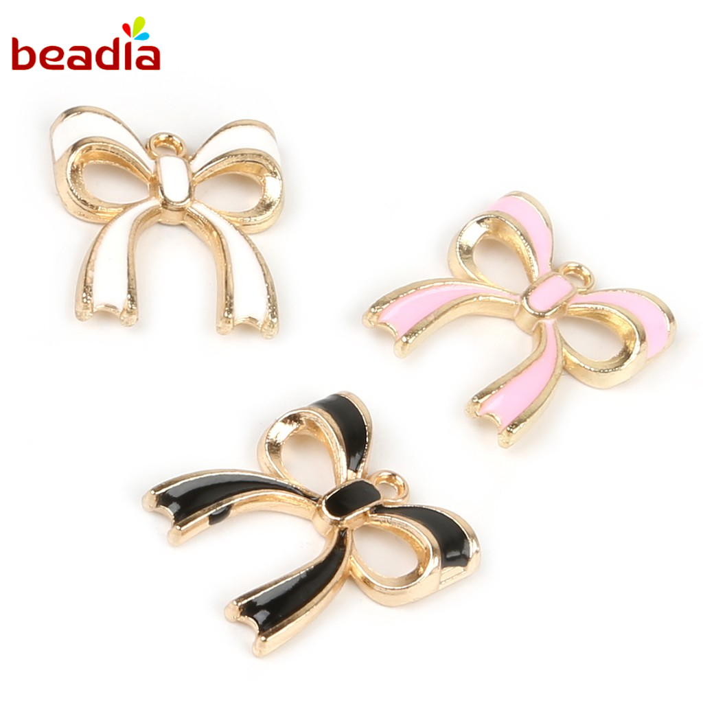 Set 10 mặt trang sức BEADIA thiết kế nơ hợp kim kẽm tráng men dành cho làm dây chuyền DIY