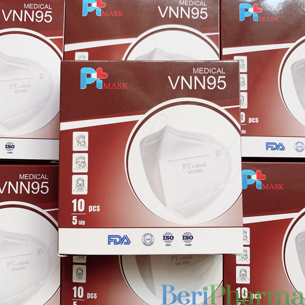 ✅[CHÍNH HÃNG] PT Mask VNN95 Khẩu trang Không Van Thở 5 Lớp