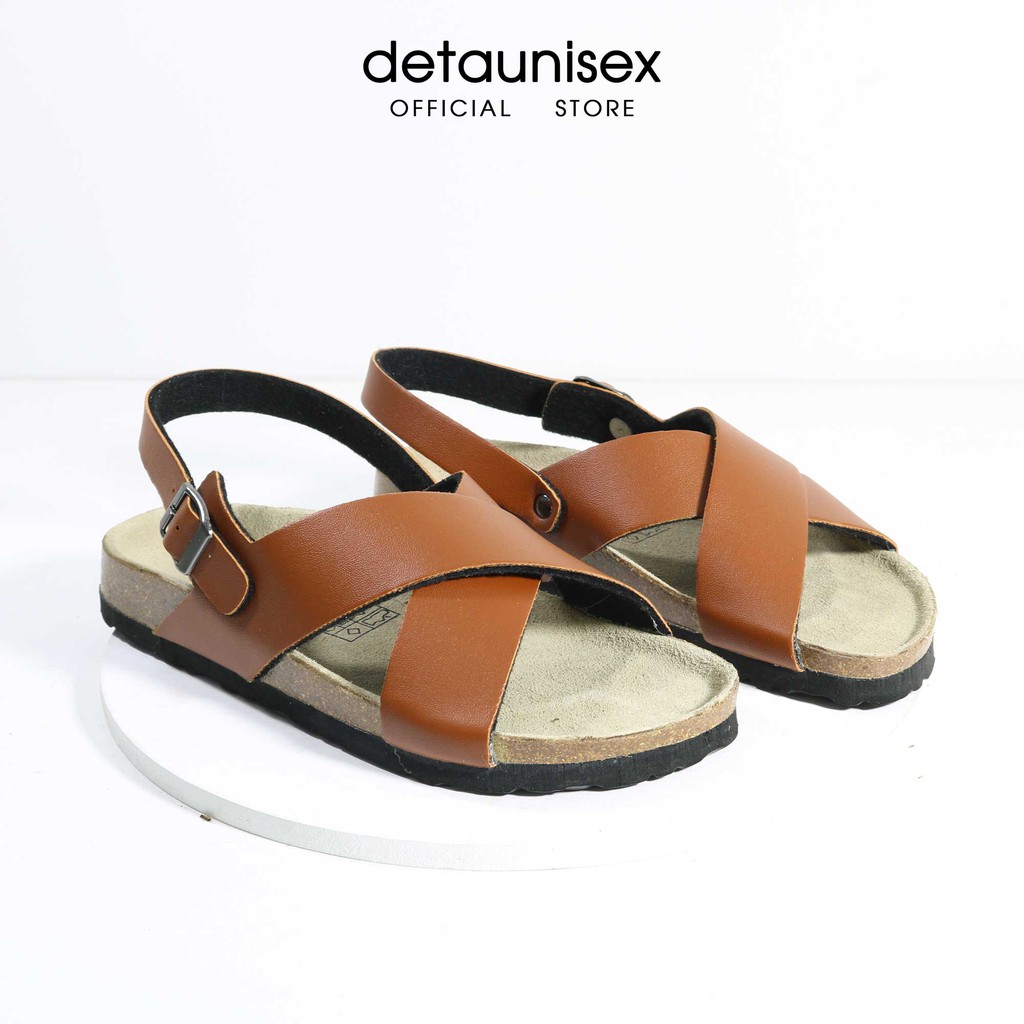 Giày sandal đế trấu nam nữ quai chéo Detaunisex màu BÒ - SATA23B