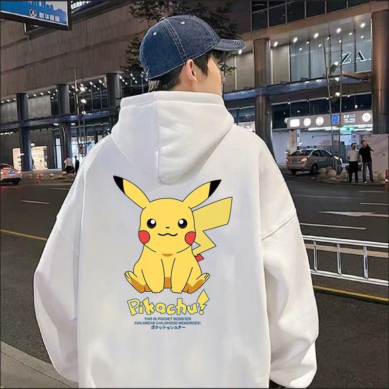 Áo Khoác Hoodie Dáng Rộng Tay Dài In Hình Pikachu Size Lớn M-5XL Thời Trang Mùa Đông Cho Nam