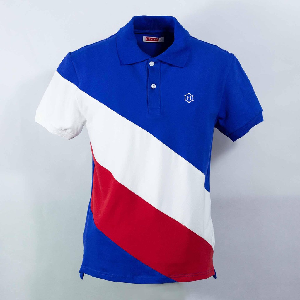 Áo thun Polo Havias Xanh Navy phối Trắng vải Cotton 100% dày dặn