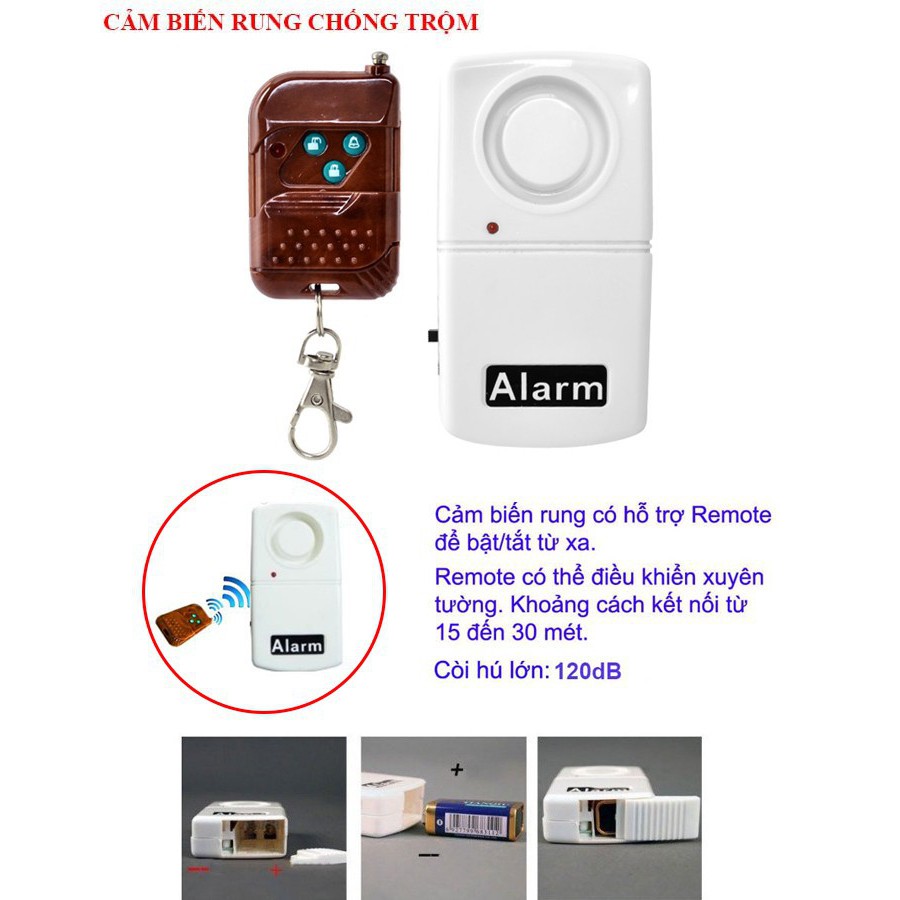 Báo động chống trộm cảm biến rung có điều khiển từ xa, dùng để báo trộm nhà cửa, xe máy, tìm xe trong bãi - Tặng kèm pin