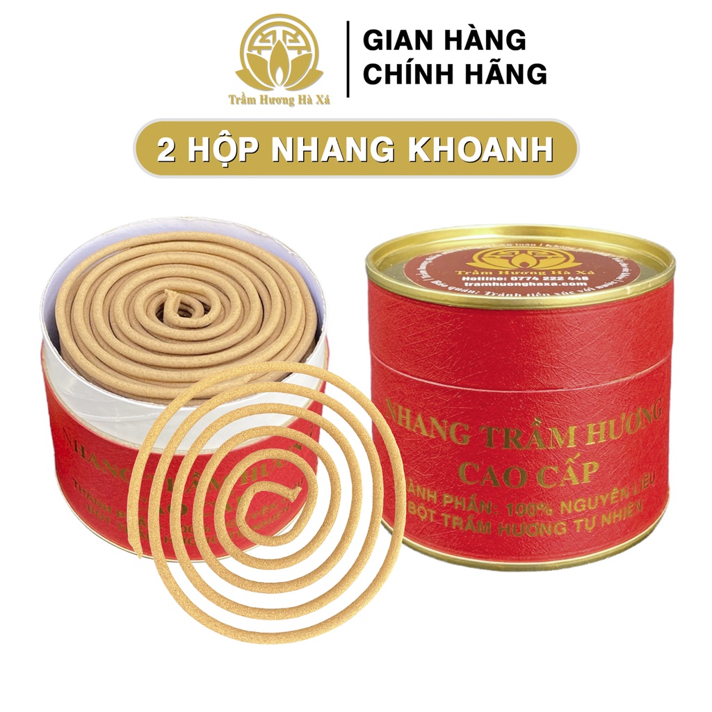 Bộ 2 hộp nhang khoanh Trầm Hương Hà Xá xông nhà 100g x 2 đồ thờ cúng phong thủy