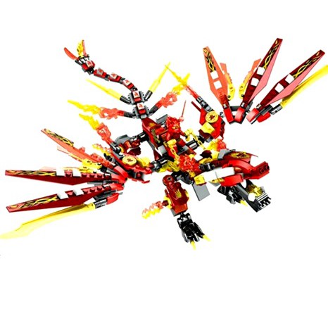 Non - Lego Ninjago : Lắp ghép ninja Kai và rồng lửa chiến đấu với rắn - MG120 (599 khối)