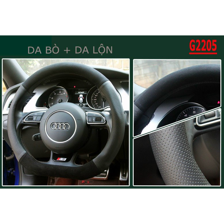 Bọc vô lăng chữ D da lộn cao cấp cho xe ô tô