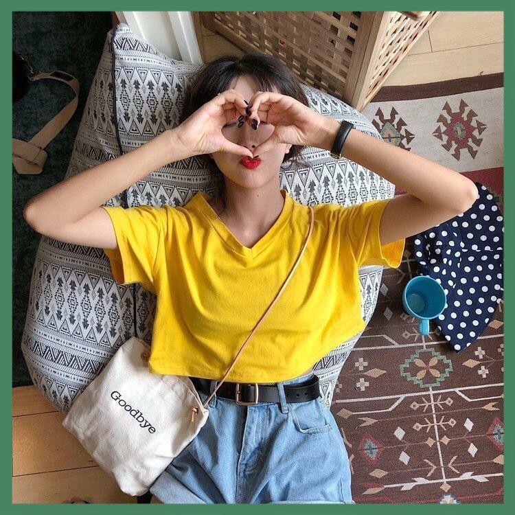 Áo Thun Croptop Cổ Tim Trơn Nữ - La mode