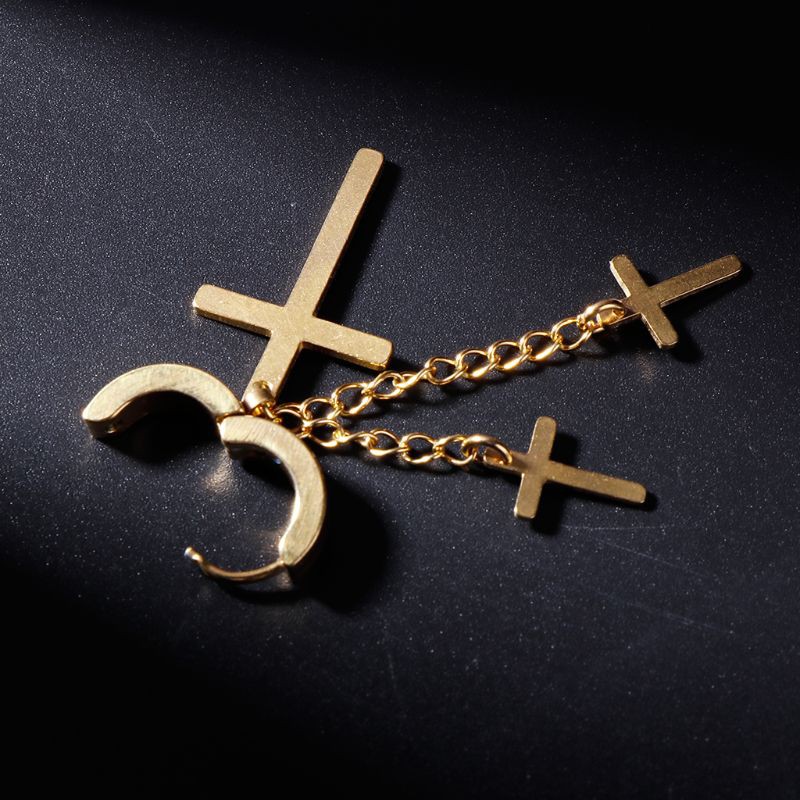 Bông tai hình thánh giá bằng thép thời trang cho nam và nữ
