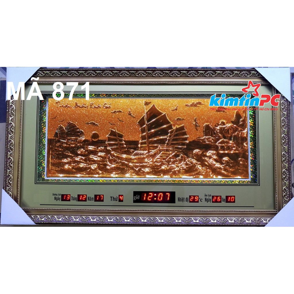 Lịch vạn niên – Tranh đá xi vàng – Đồng hồ - Khổ 55x100cm  - mã 871