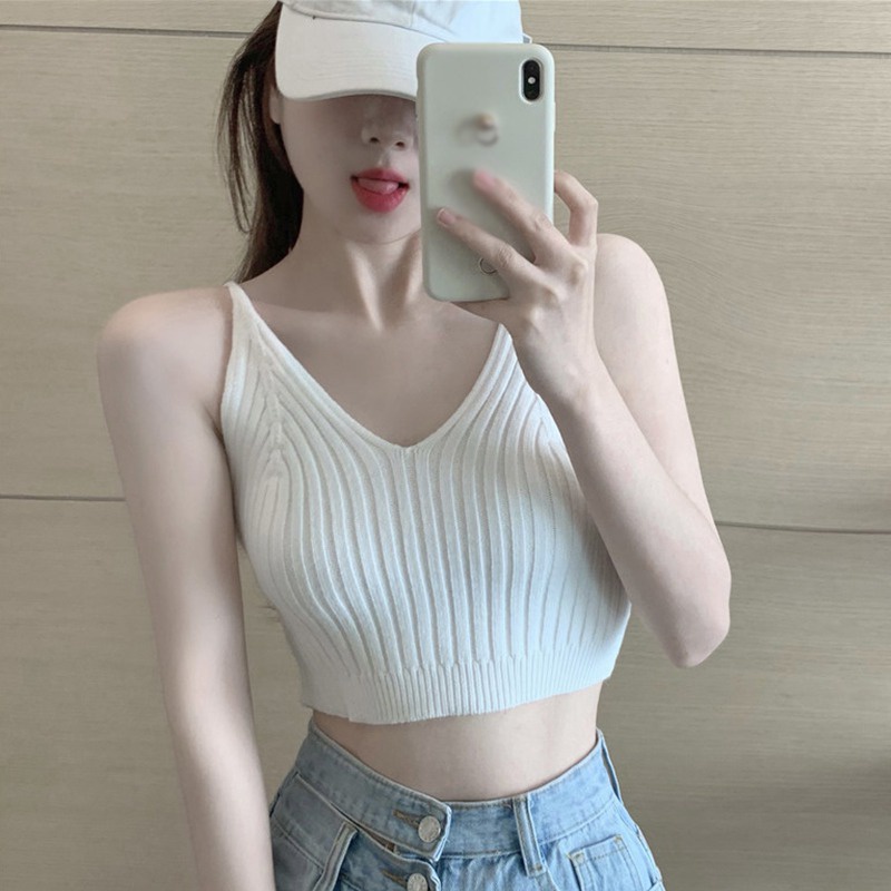 Áo Croptop Sát Nách Màu Sắc Đơn Giản Thiết Kế Ôm Sát Tôn Dáng