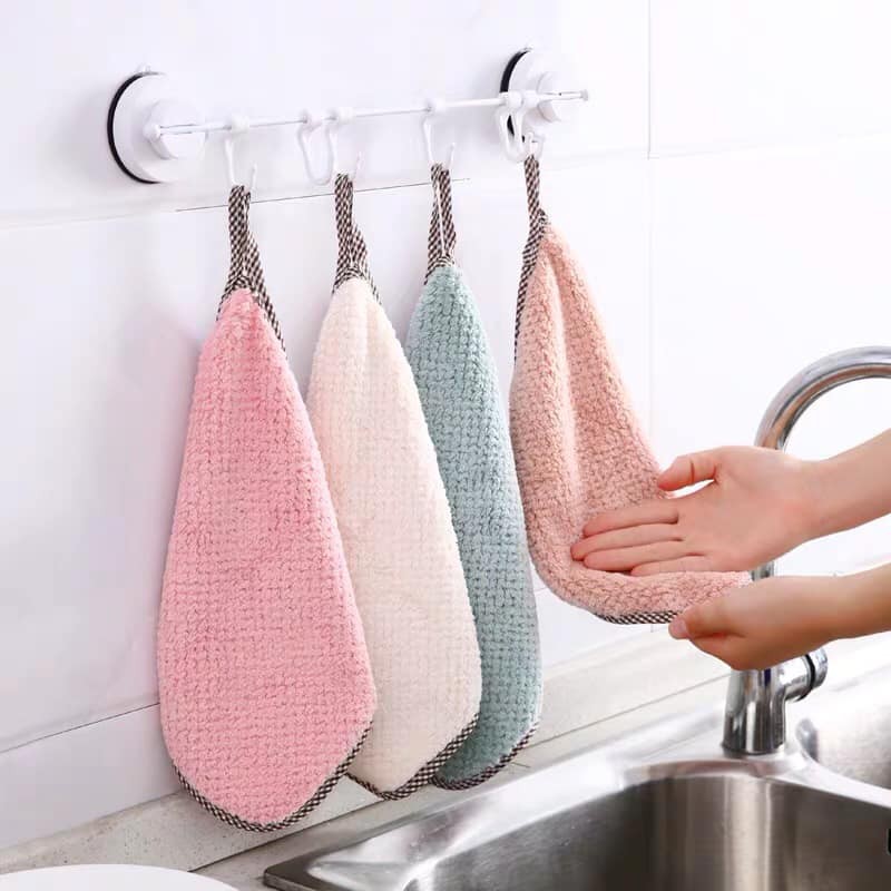 Sét 10 khăn lau siêu thấm viền kẻ có móc treo