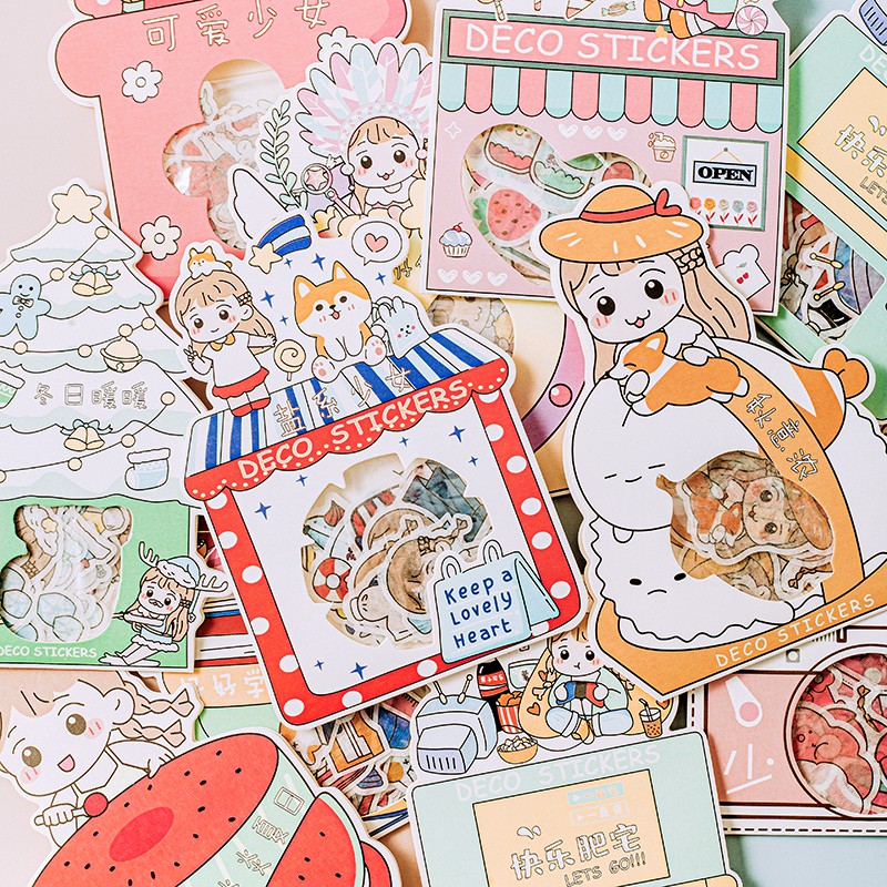 Set 40 Miếng Dán Hoạ Tiết Hoạt Hình Dễ Thương Dùng Trang Trí Sổ Tay / Tạp Chí / Sổ Nhật Ký Diy
