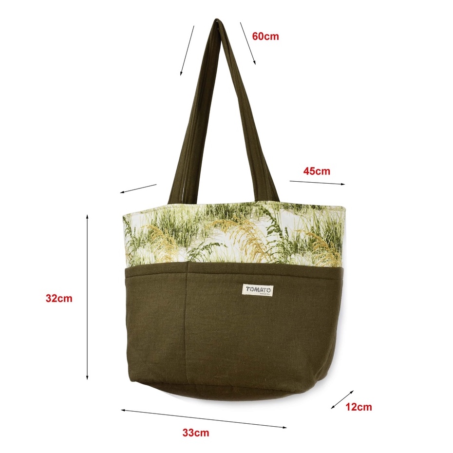 Túi tote size đại nhiều ngăn tiện dụng vải linen phối hoạ tiết độc đáo TÚI GROTE TAS - TOMATO HANDMADE