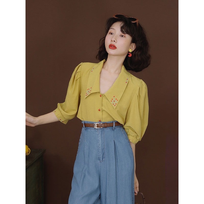 Áo Sơ Mi Ngắn Tay Họa Tiết Thêu Thời Trang Mùa Hè Cho Nữ