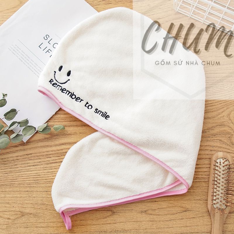 Khăn Quấn Tóc , Mũ Tắm Trùm Đầu ủ tóc siêu thấm , làm khô tóc siêu nhanh Chumdecor
