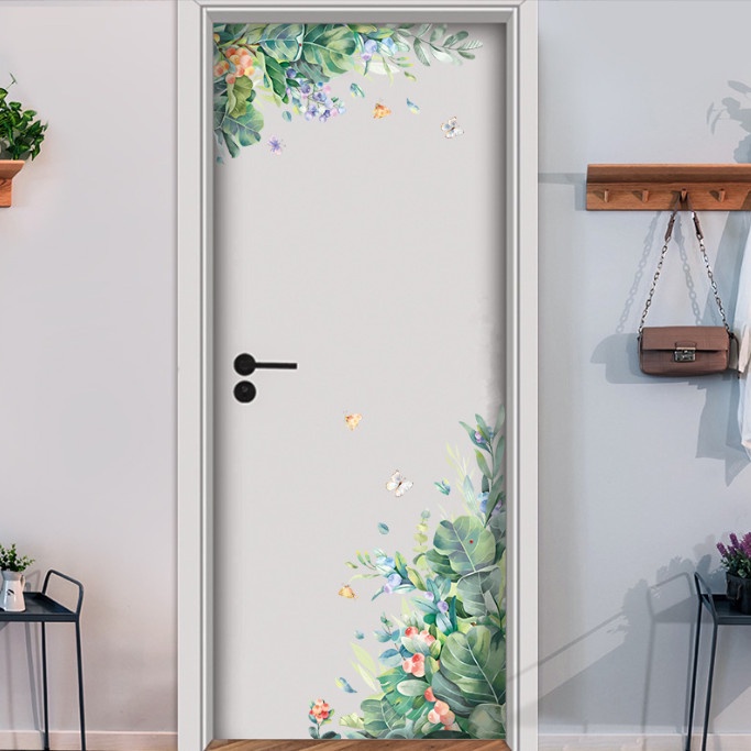 Decal trang trí tường - Bụi hoa leo tường và đàn bướm xinh