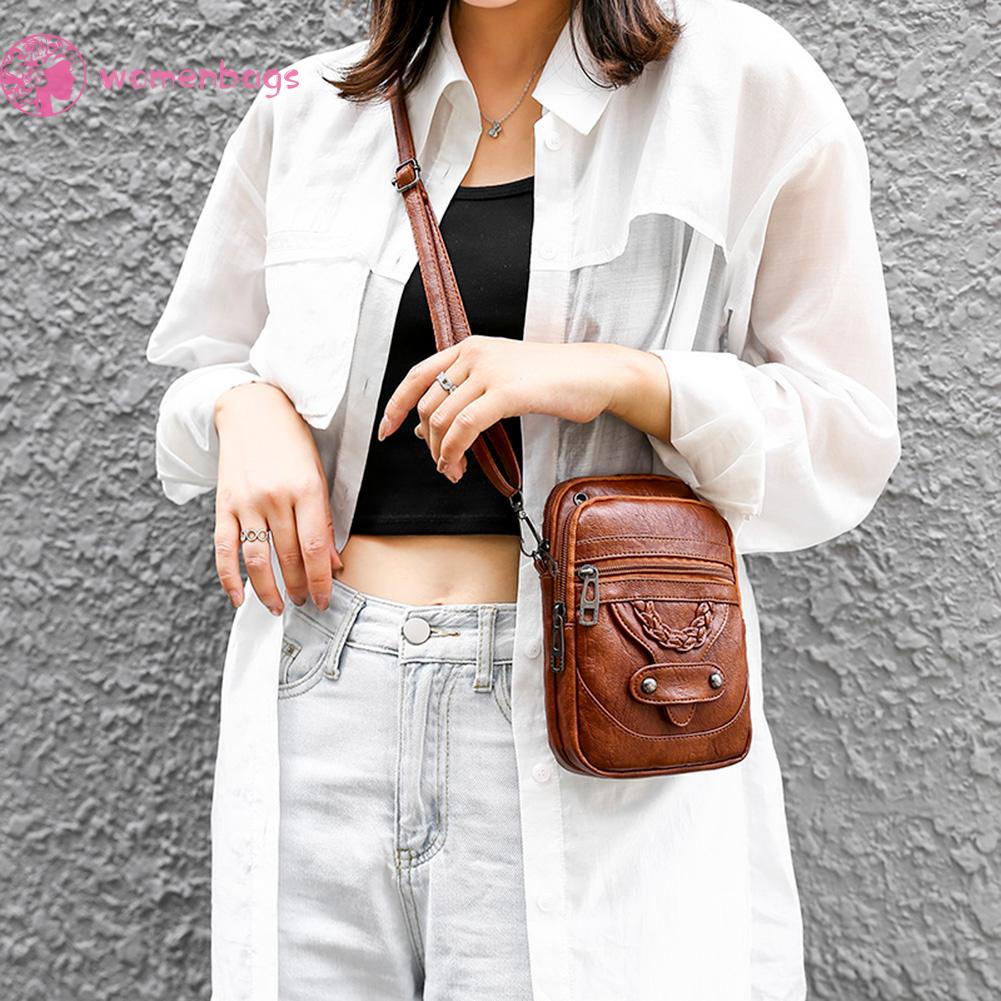 Túi đeo chéo nhỏ bằng da PU mềm màu trơn có khóa kéo thời trang dành cho nữ