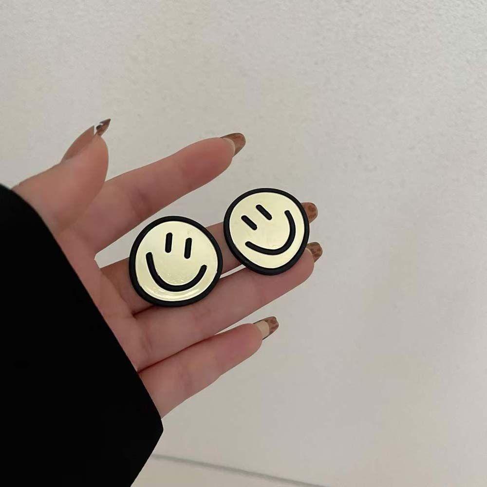 Bông Tai Hình Mặt Cười Bằng Kim Loại Phong Cách Hip Hop Hàn Quốc