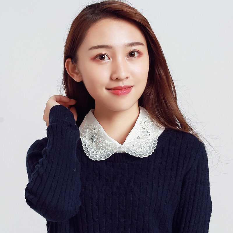 Cổ áo giả đính đá cách điệu mặc trong áo len đầm không cổ tạo kiểu - Mã CD52