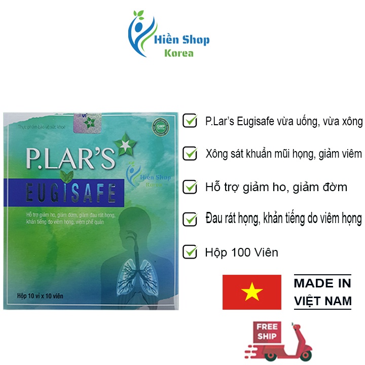 Viên uống P.lar's Eugisafe hỗ trợ giảm ho, đờm, đau rát họng, khản tiếng do viêm họng, viêm phế quản
