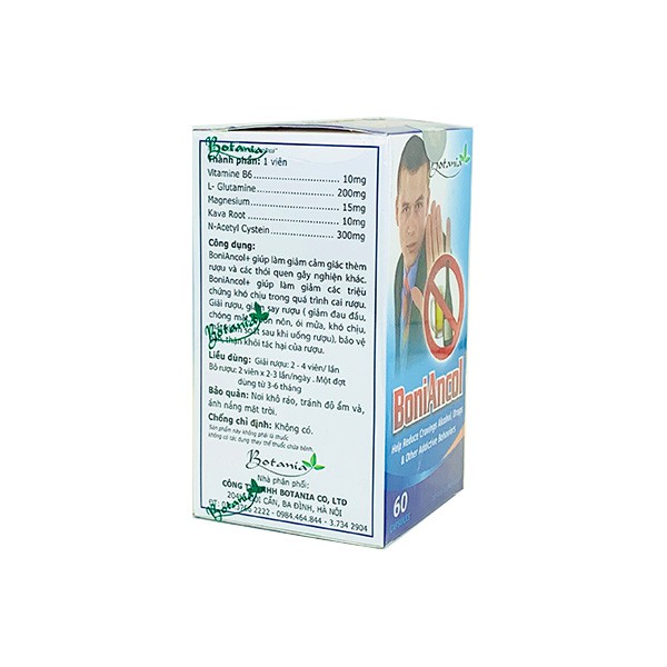BoniAncol - Hỗ trợ bảo vệ gan, thận khỏi tác hại của rượu bia giảm say rượu(lọ 60 viên)