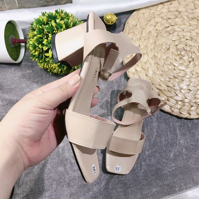 Bán sỉ Dép sandal gót vuông 7p quai bản da lì siêu mềm dành cho cô nàng văn phòng