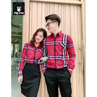 Set Áo Sơ Mi Cặp Đôi Fig Tree Caro Đỏ Hot Hit