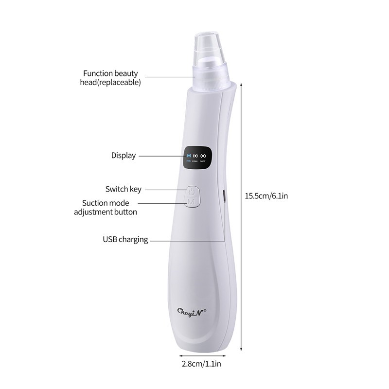 CKEYIN Máy hút mụn đầu đen  làm sạch lỗ chân lông kèm 5 đầu hút chuyên dụng MR596W