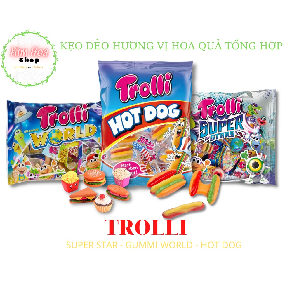Kẹo Dẻo hương vị hoa quả tổng hợp TROLLI - Super Star - Gummi World - Hot Dog MADE IN GERMANY