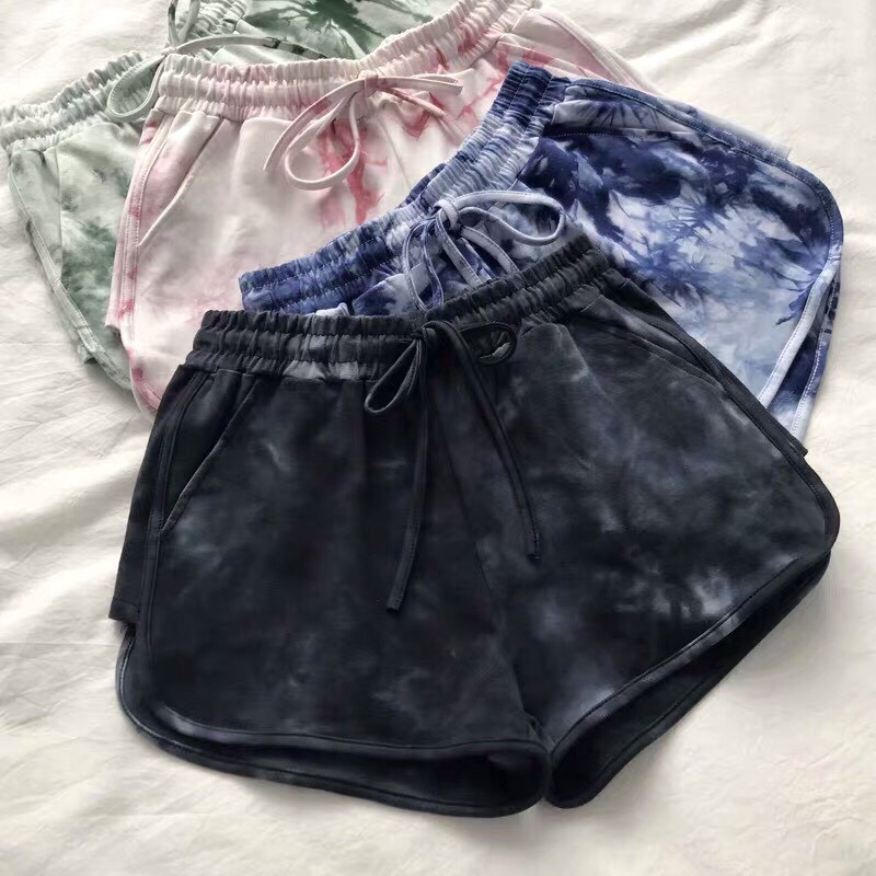 Quần Đùi Loang Nữ Dây Rút Túi Trước Cạp Chun Ống Rộng 4 Màu So Hot
