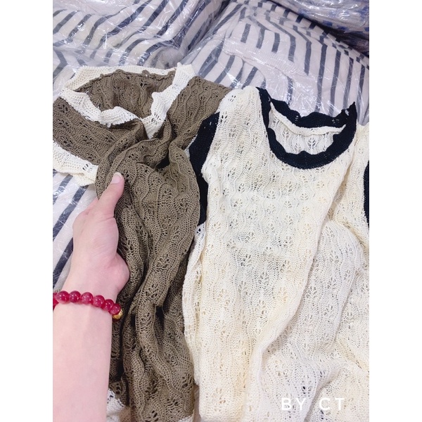 ÁO LEN BA LỖ LƯỚI VIỀN REN MS11699