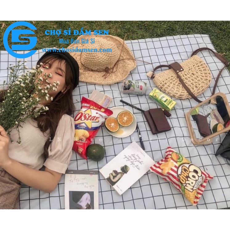 Khăn trải bàn kẻ caro nhựa PVC chống thấm nước, không mùi, không phai màu, vintage, khăn dã ngoại picnic