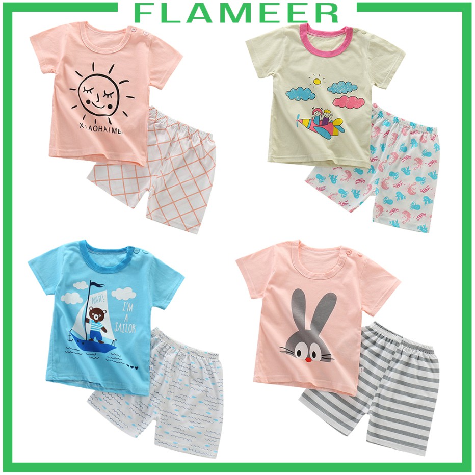 [FLAMEER] Toddler Kid Baby Short Sleeve T-shirt Pants 2PCS Outfit Clothes Summer