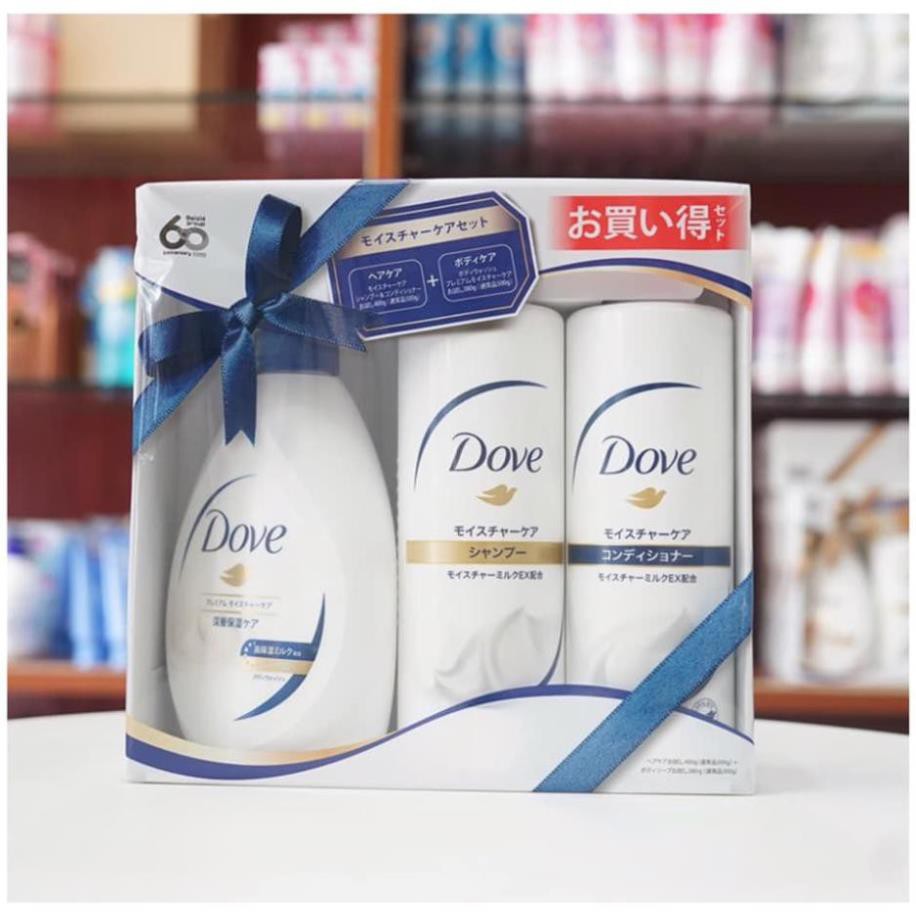 [chính hãng] Bộ Dầu Gội Dove Nhật Set 3 Món Gội Xả Sữa Tắm Dove Mái Tóc Mềm Mượt Không Còn Khô Chẻ Ngọn Phục Hồi Hư Tổn