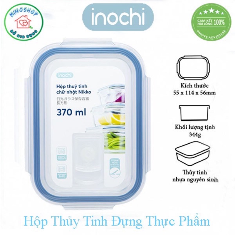 Hộp thuỷ tinh chưs nhật cao cấp 320ml /370mlkháng khuẩn đựng thực phẩm Inochi Nikko