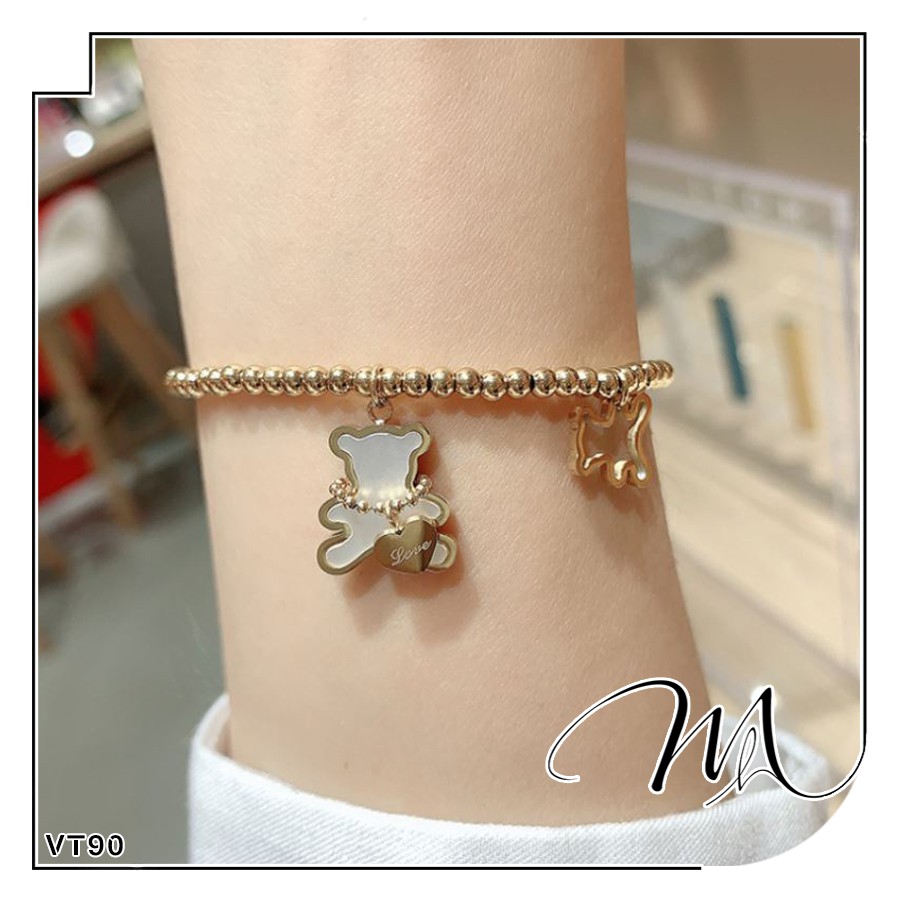 Lắc tay nữ Titan không đen dây bi mặt gấu dễ thương - VT90