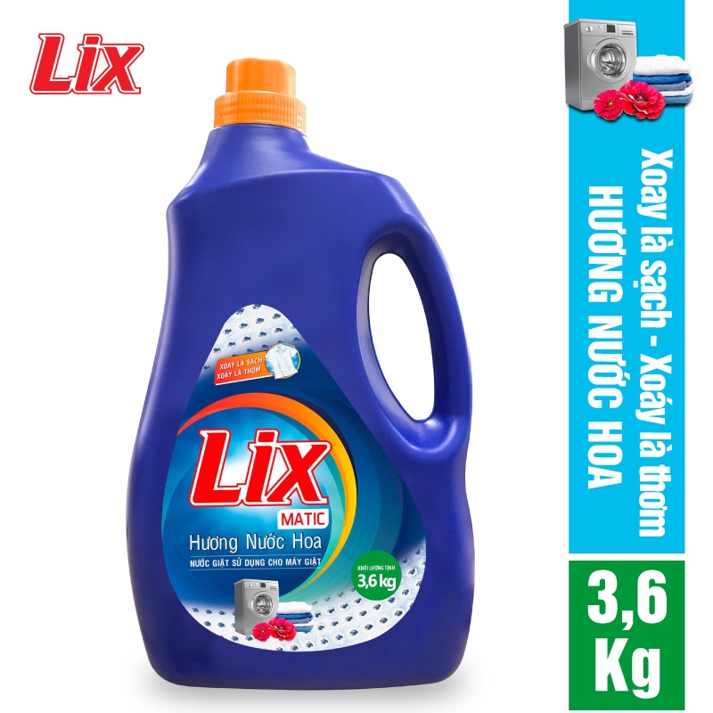 Nước giặt Lix đậm đặc dung tích 3.6Kg loại dùng cho giặt tay hoặc giặt máy  - Tẩy sạch cực mạnh vết bẩn