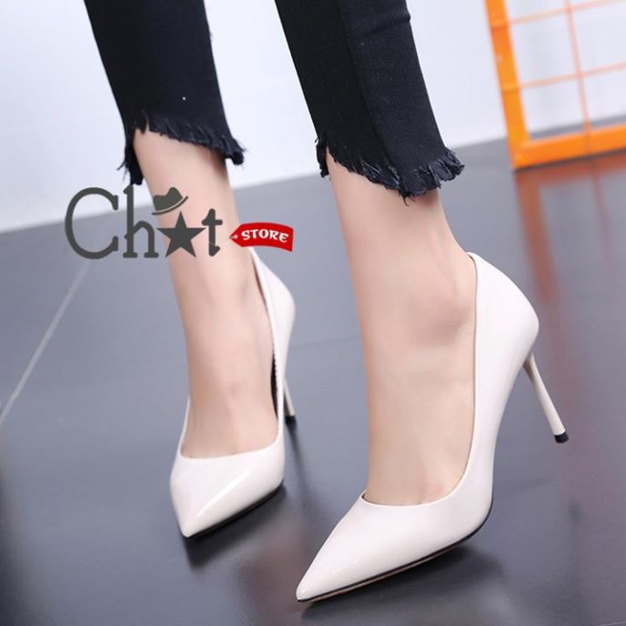 Giày cao gót nữ cao 9p bít mũi gót nhọn, da bóng mềm không thấm nước dễ lau chùi vết bẩn, 4 màu thời trang sang trọng {