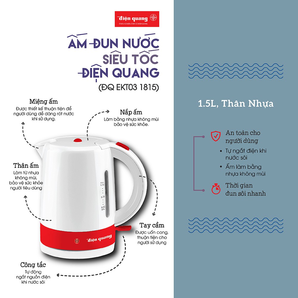 Ấm đun nước siêu tốc Điện Quang ĐQ EKT03 1815 (1800,1.5L,thân nhựa)