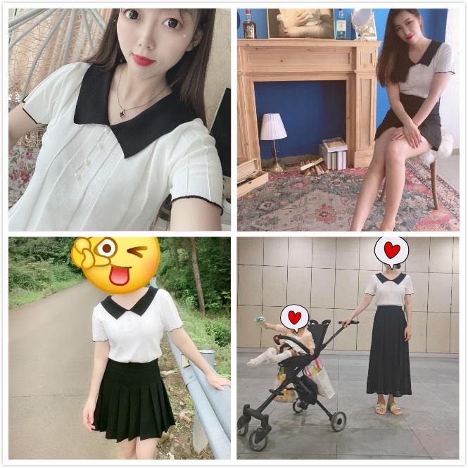 Women Fashion Korean Style Short Sleeve Knit Shirt