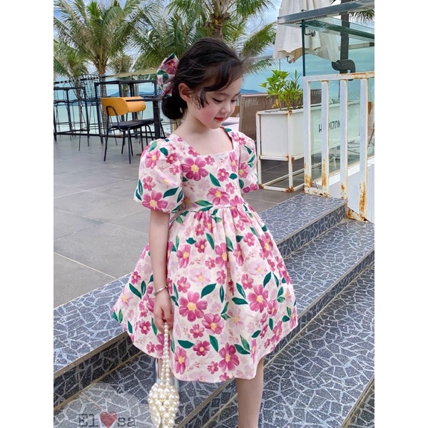 Váy đầm hoa giấy bánh bèo cho bé gái