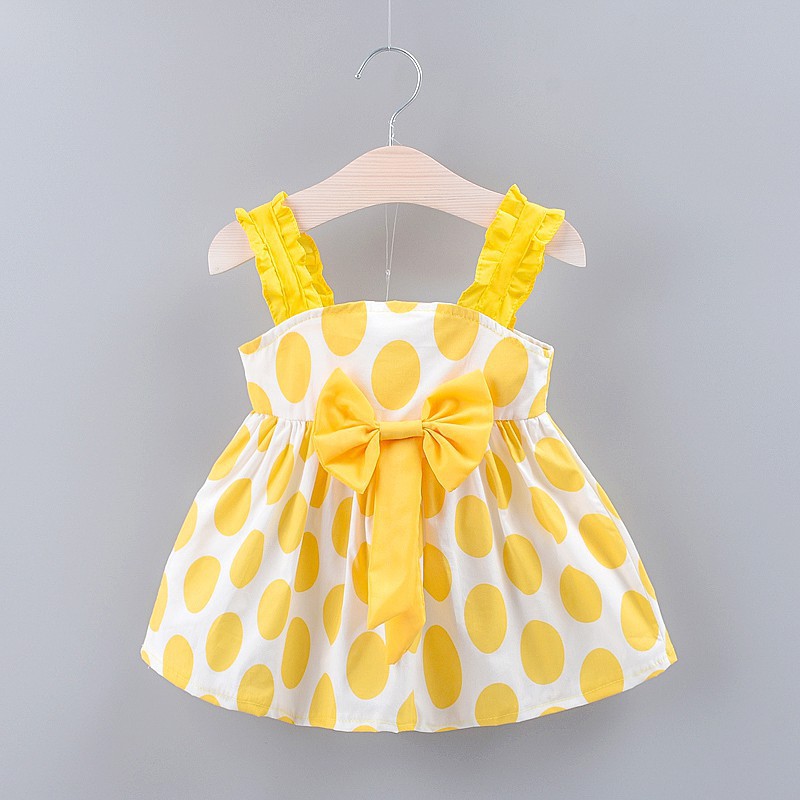 Babyme Summer Baby Girls Strap Dot Pattern Casual Cotton Dress Kids Toddler Princess Sundress