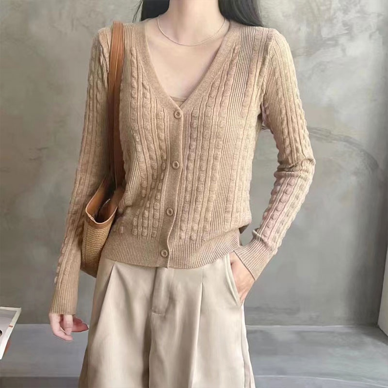 Áo khoác cardigan YEYA dệt kim ôm vừa vặn tay dài cổ chữ V thời trang mới dành cho nữ