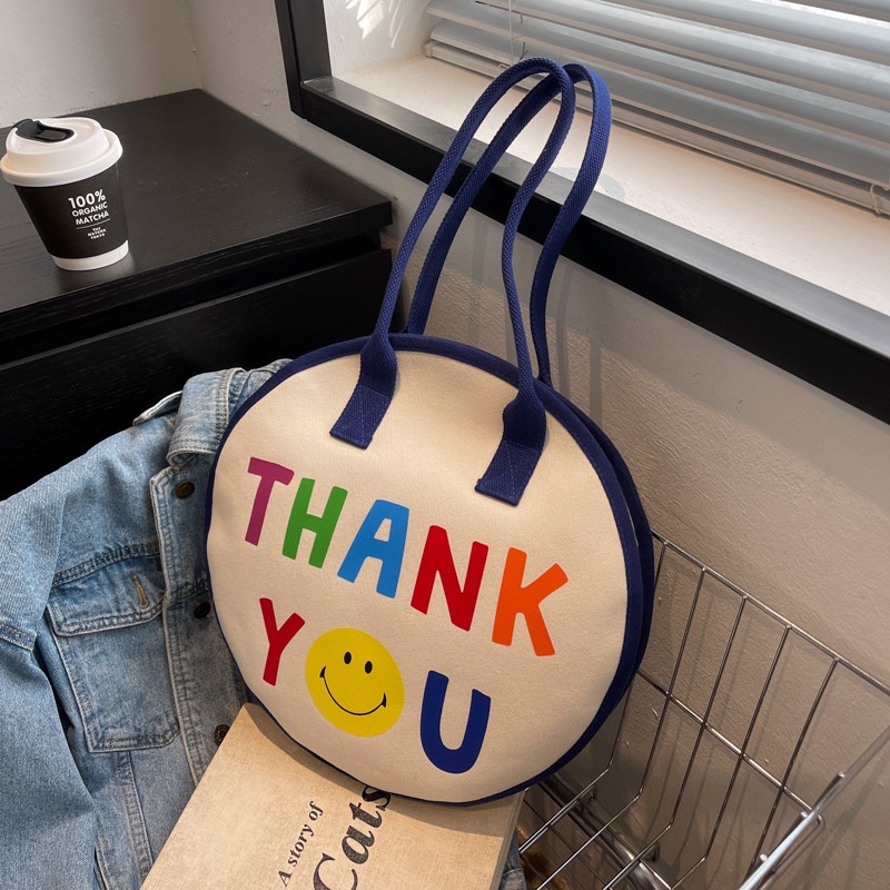 Túi Đeo Vai Bằng Vải Canvas Hình Tròn Cỡ Lớn 2022 Thời Trang Xuân Hè Cho Nữ