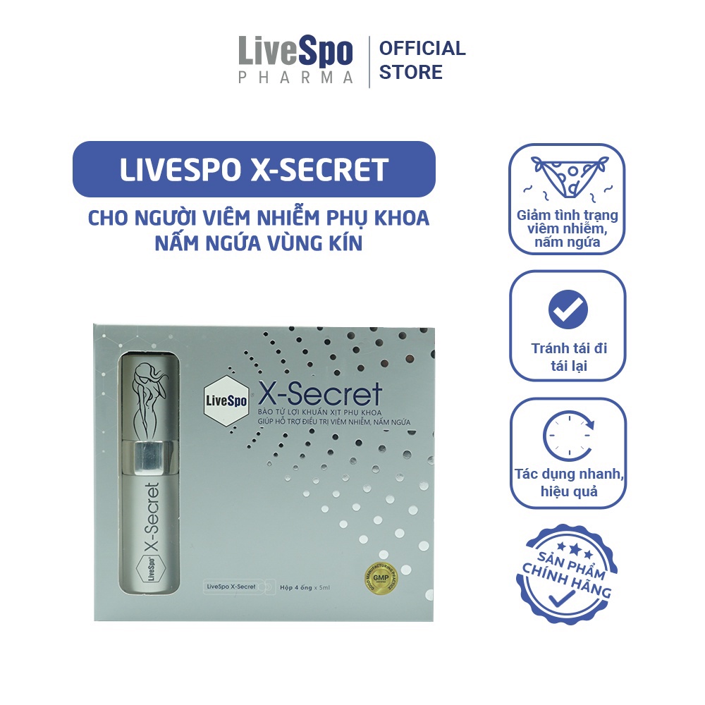 LiveSpo XSECRET dạng xịt - Hỗ trợ khử mùi và cân bằng PH vùng kín (4 ống x 20ml)