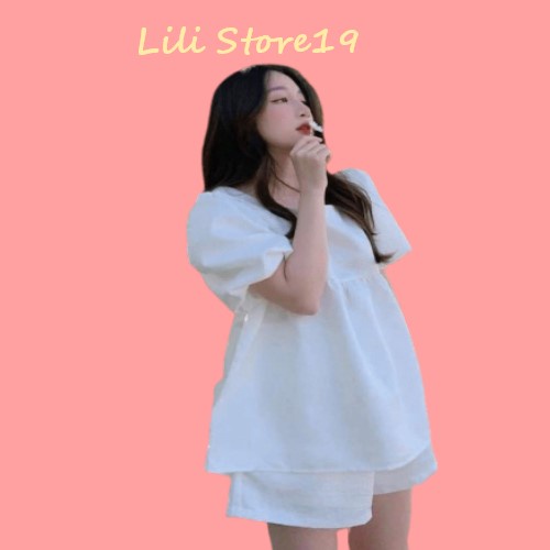 Set Babydoll Nơ Nhỏ Thắt Dây Lưng Bánh Bèo