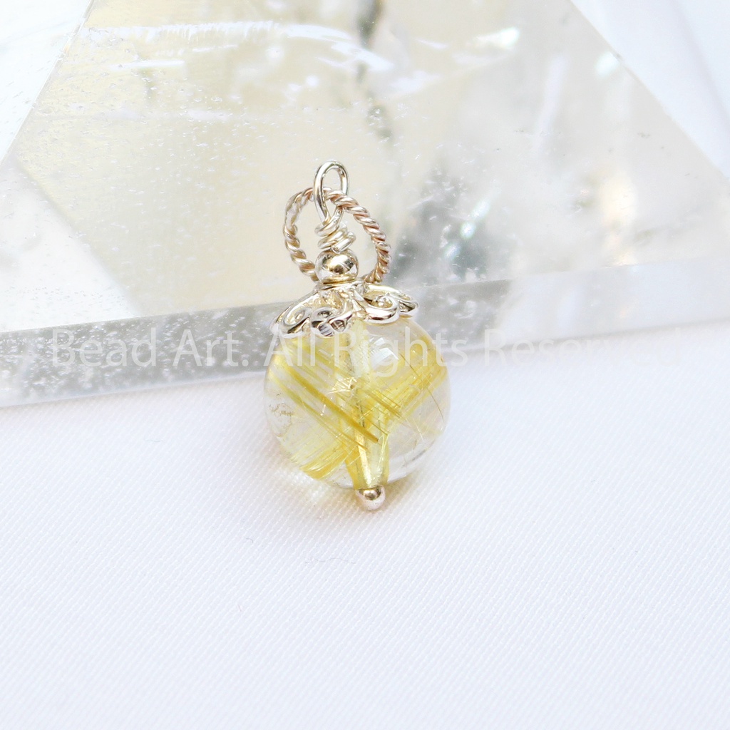 Mặt Dây Chuyền T.A Tóc Màu Vàng 9MM Loại A, Trang Sức Đá Phong Thuỷ, Thổ, Kim S40 - Bead Art