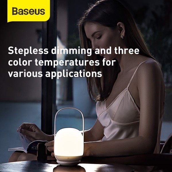 Đèn ngủ tiện dụng Baseus Moon-white Dimming Portable Lamp (Pin sạc 30 giờ hoạt động, 3000K/4000K/5000K)