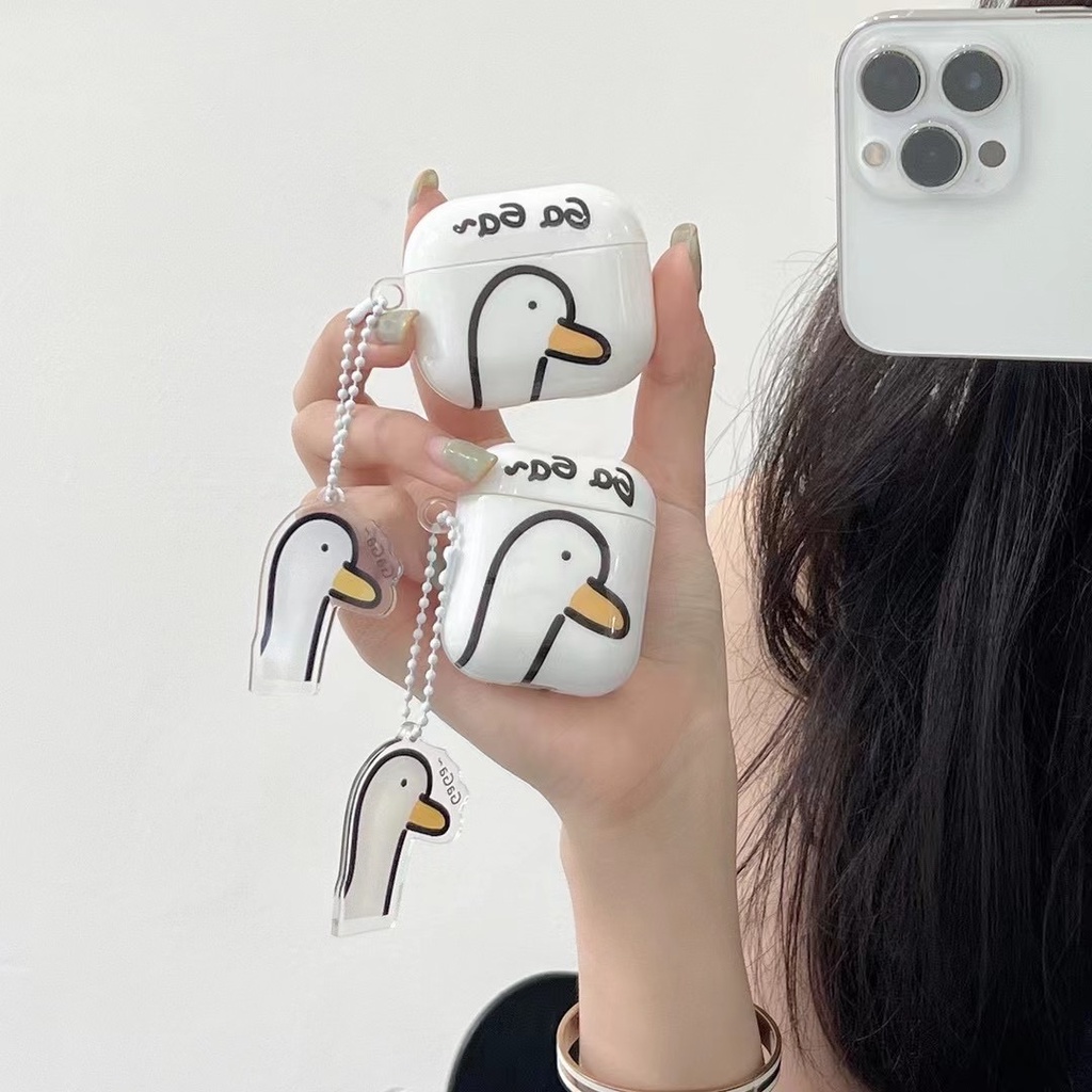 Vỏ Bảo Vệ Hộp Sạc Tai Nghe Bluetooth airpods 1 2 pro Bằng tpu Mềm Hình Vịt Gaga Màu Trắng