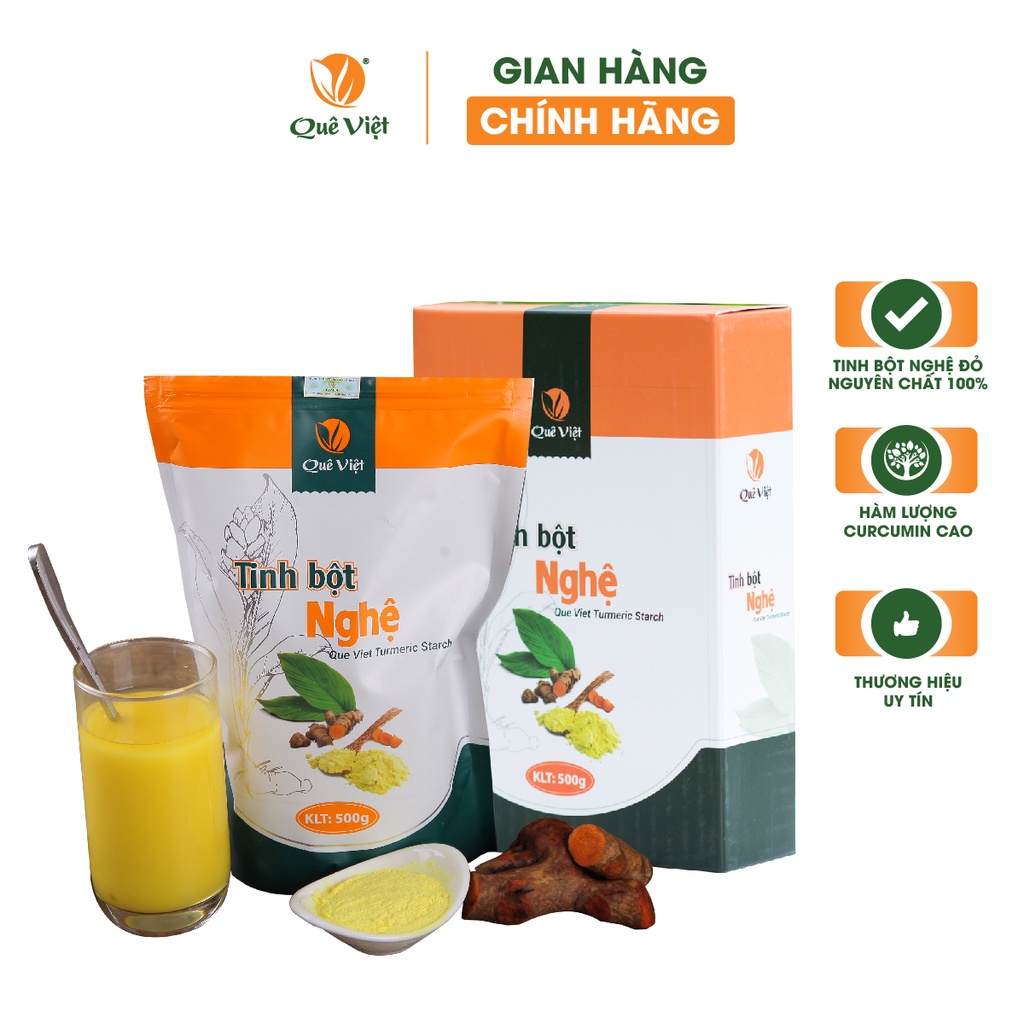 Tinh bột nghệ nguyên chất Quê Việt hỗ trợ tiêu hóa, làm đẹp da 500gr
