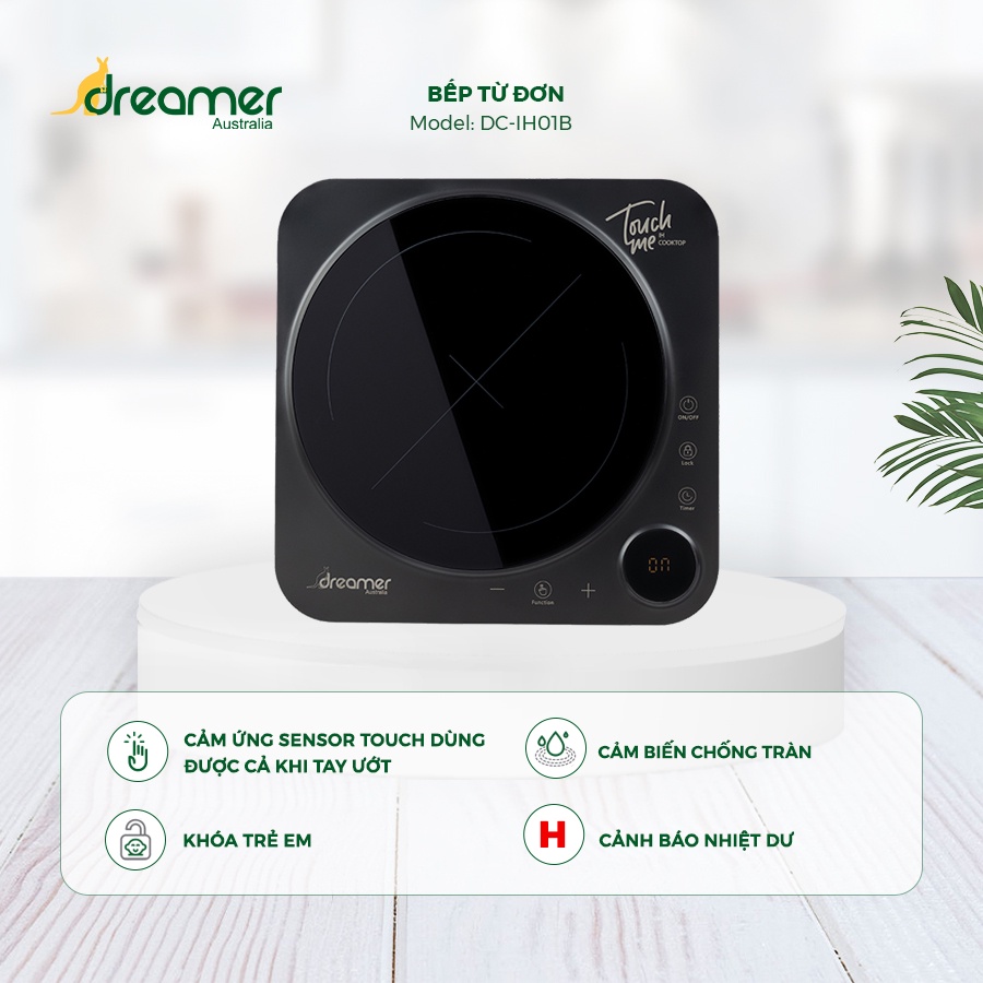 Bếp Từ Đơn Dreamer DC-IH01 Đen 2200W, Chống Tràn, Cảnh Báo Nhiệt Dư, Khóa Trẻ Em, Bảo Hành 12 Tháng-